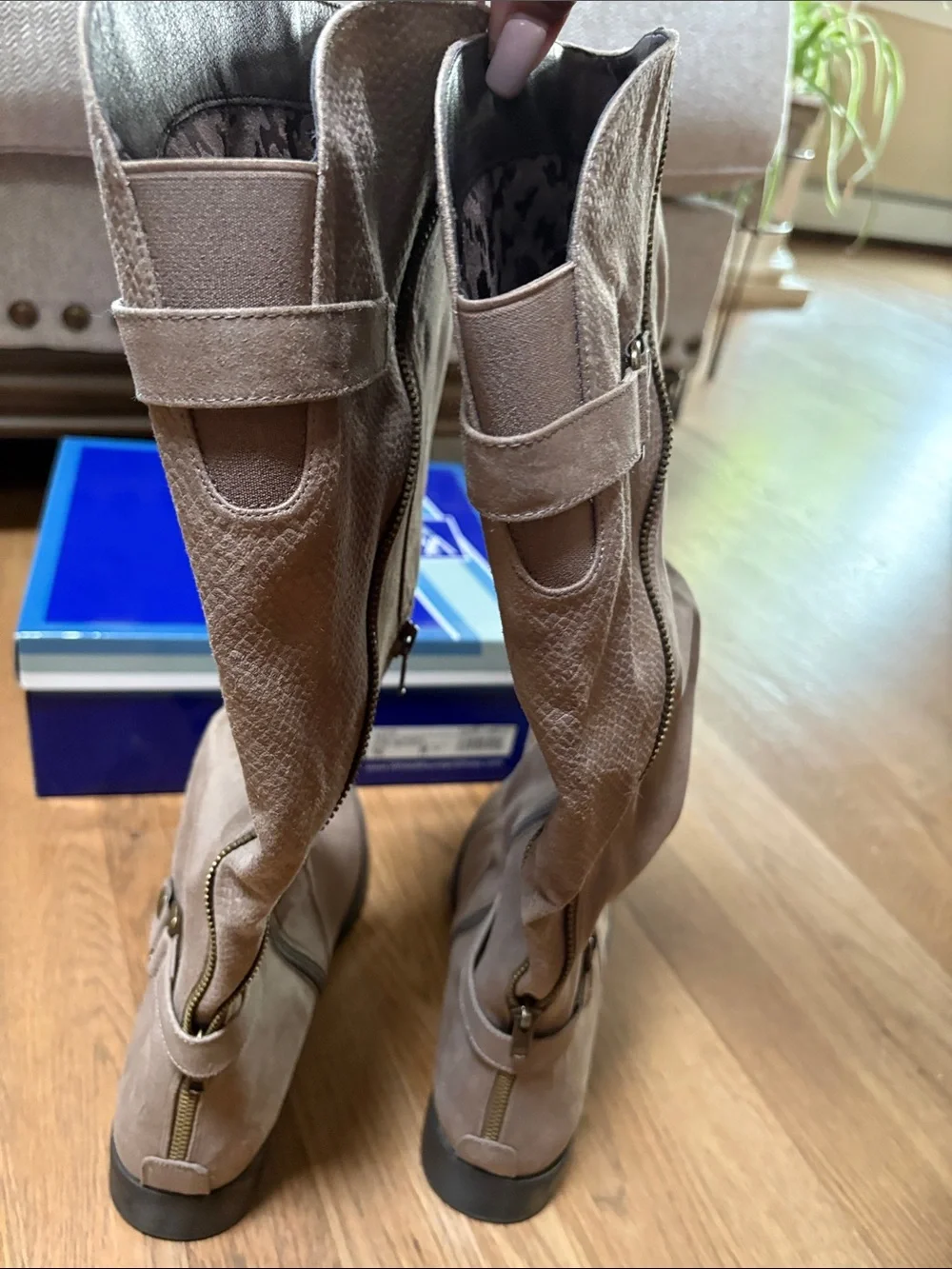 White Mountain Taupe Over-the-Knee Buckle Riding Boots